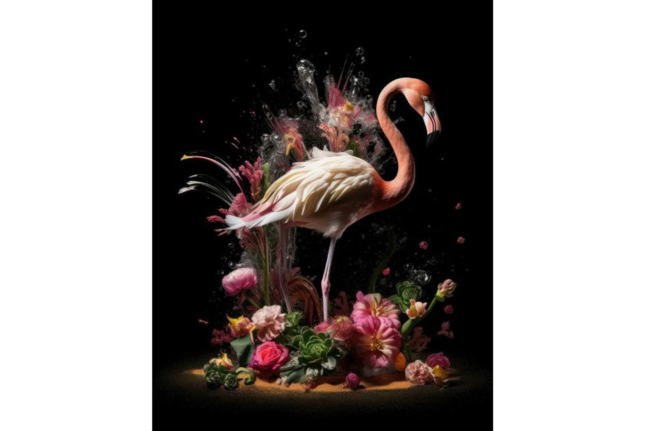 Glasschilderij Flamingo met Bloemen 0801203D-021