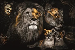Glasschilderij Leeuwenfamilie met Twee Welpjes 080120BS-622